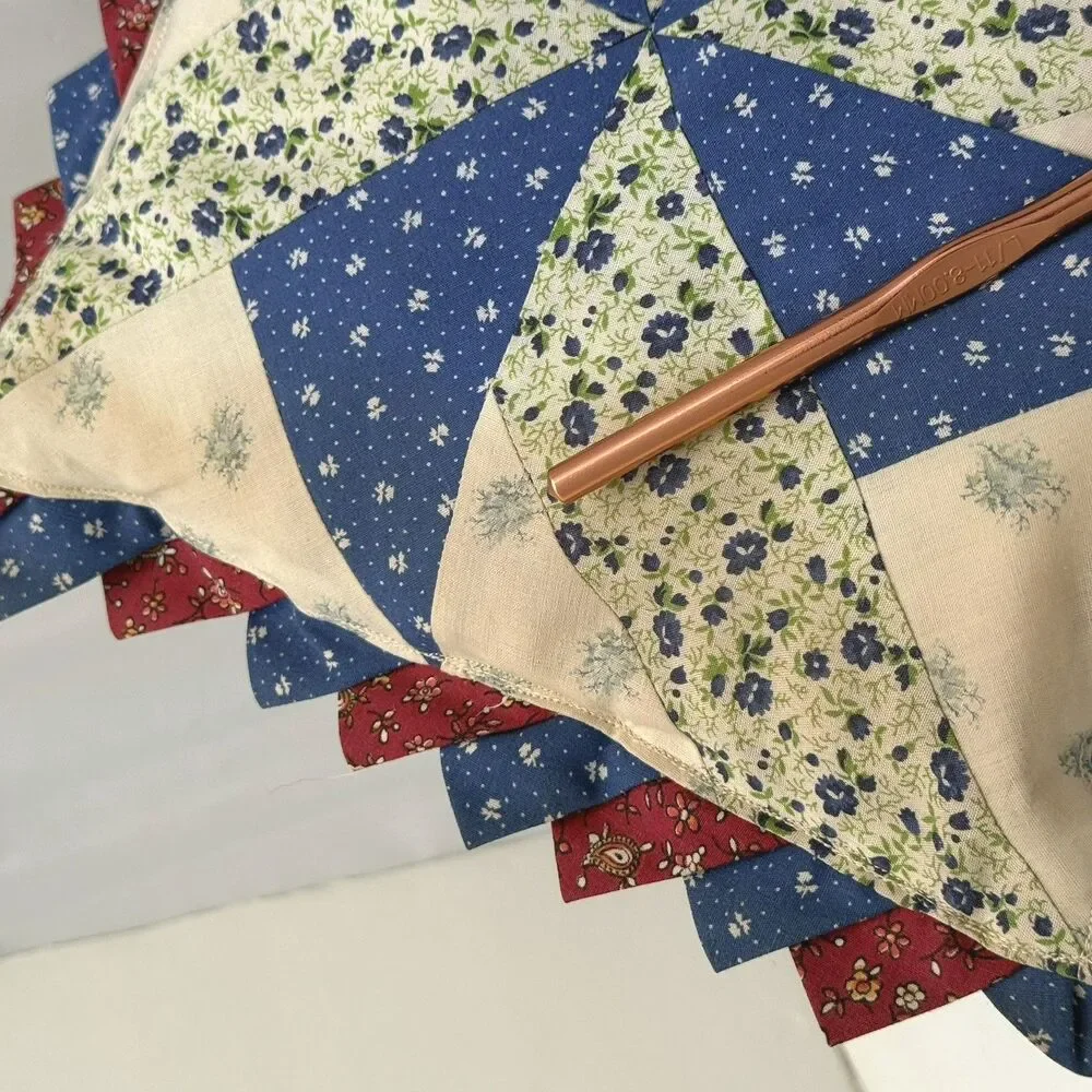 VTG Handmade Pillow Patchwork Quilt Pinwheel Pattern Red Blue Calico 13